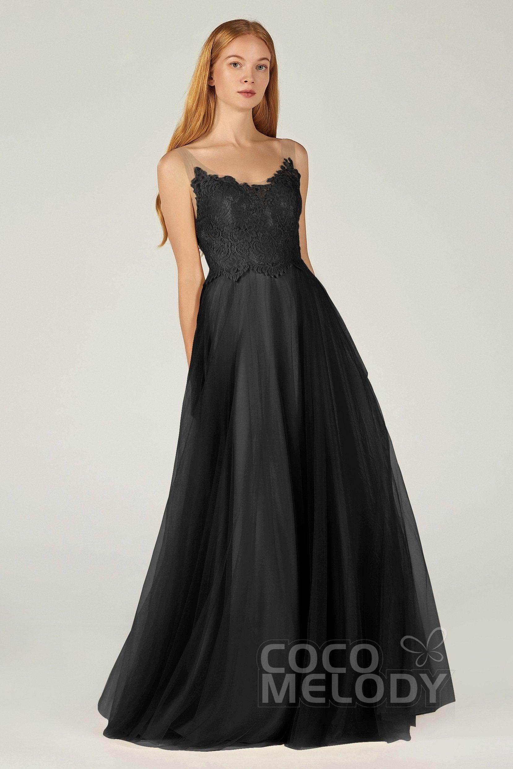 A-Line Floor Length Tulle Lace Bridesmaid Dress CB0378 - COCOMELODY